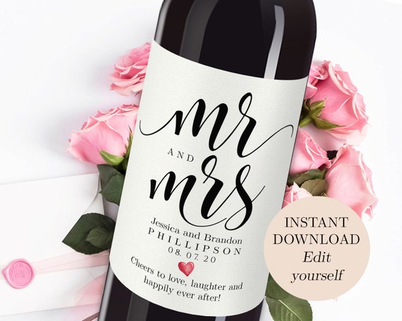 Printable Wedding Wine Bottle Labels Editable Wine Personalized ...
