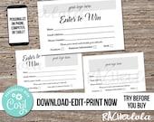 Editable Raffle ticket template, Printable door prize entry form ...