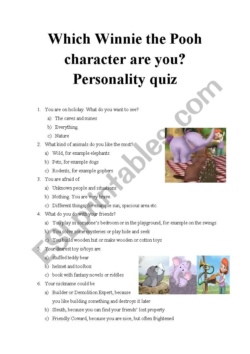 printable winnie the pooh personality test
