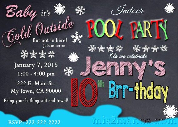 Printable WINTER POOL PARTY Invitation Winter Birthday Invitation ...