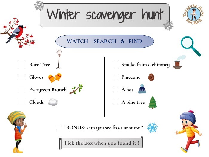 Winter Scavenger Hunt - Treasure hunt 4 Kids - free game for kids