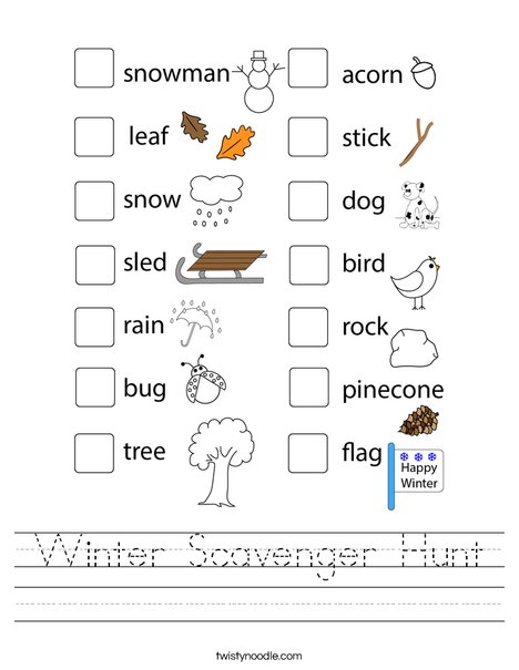 Winter Scavenger Hunt Worksheet - Twisty Noodle