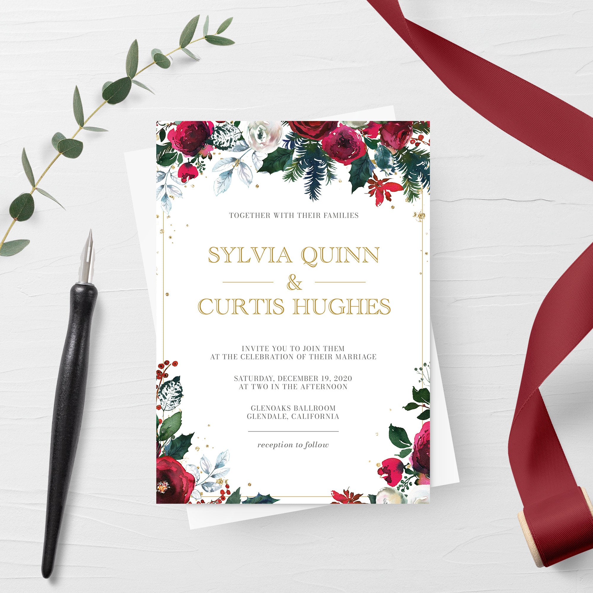 Christmas Wedding Invitation Suite Template, Printable Winter Wedding  Invite Set, Editable INSTANT DOWNLOAD - CG100