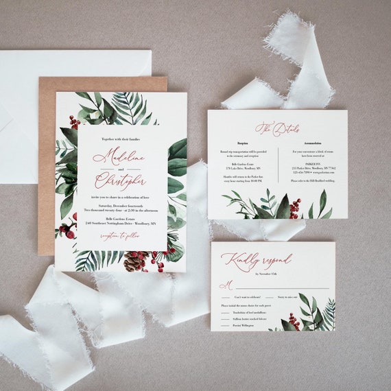 Winter Wedding Invitation Template, Instant Download, Editable ...