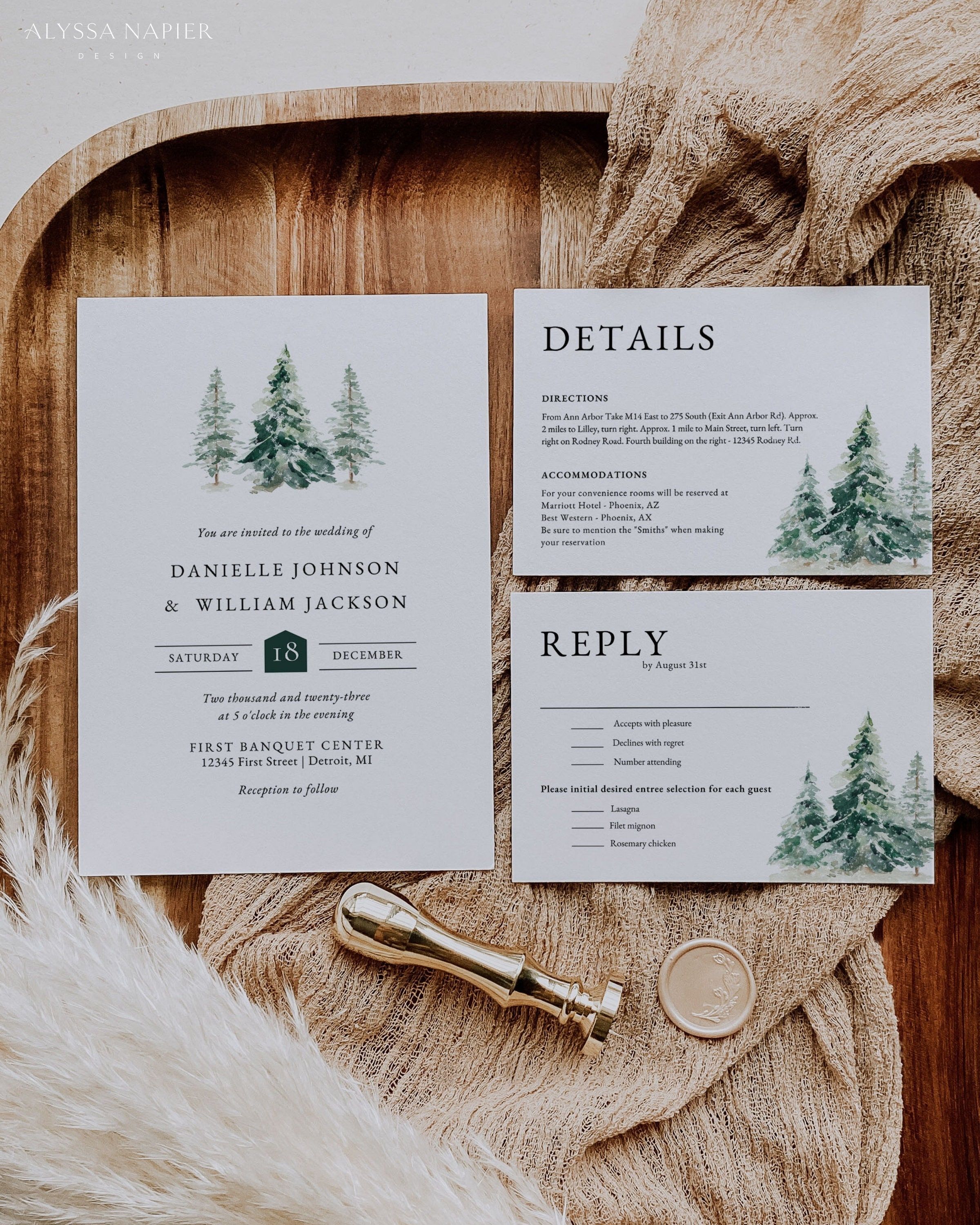 Winter Wedding Invitation Suite, Christmas Wedding Invitation ...