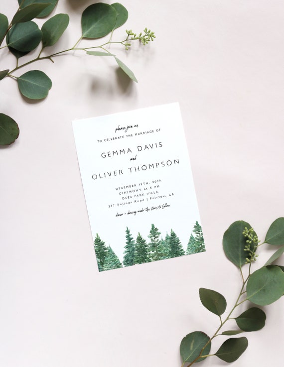 Winter Wedding Invitation Template, Winter Greenery Wedding ...