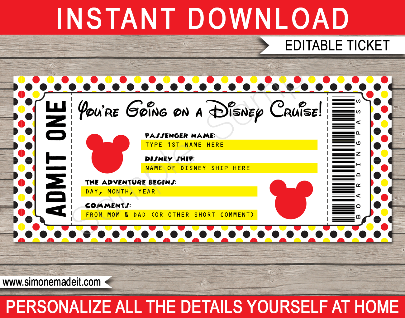 Any Occasion Disney Cruise Ticket - polka dot
