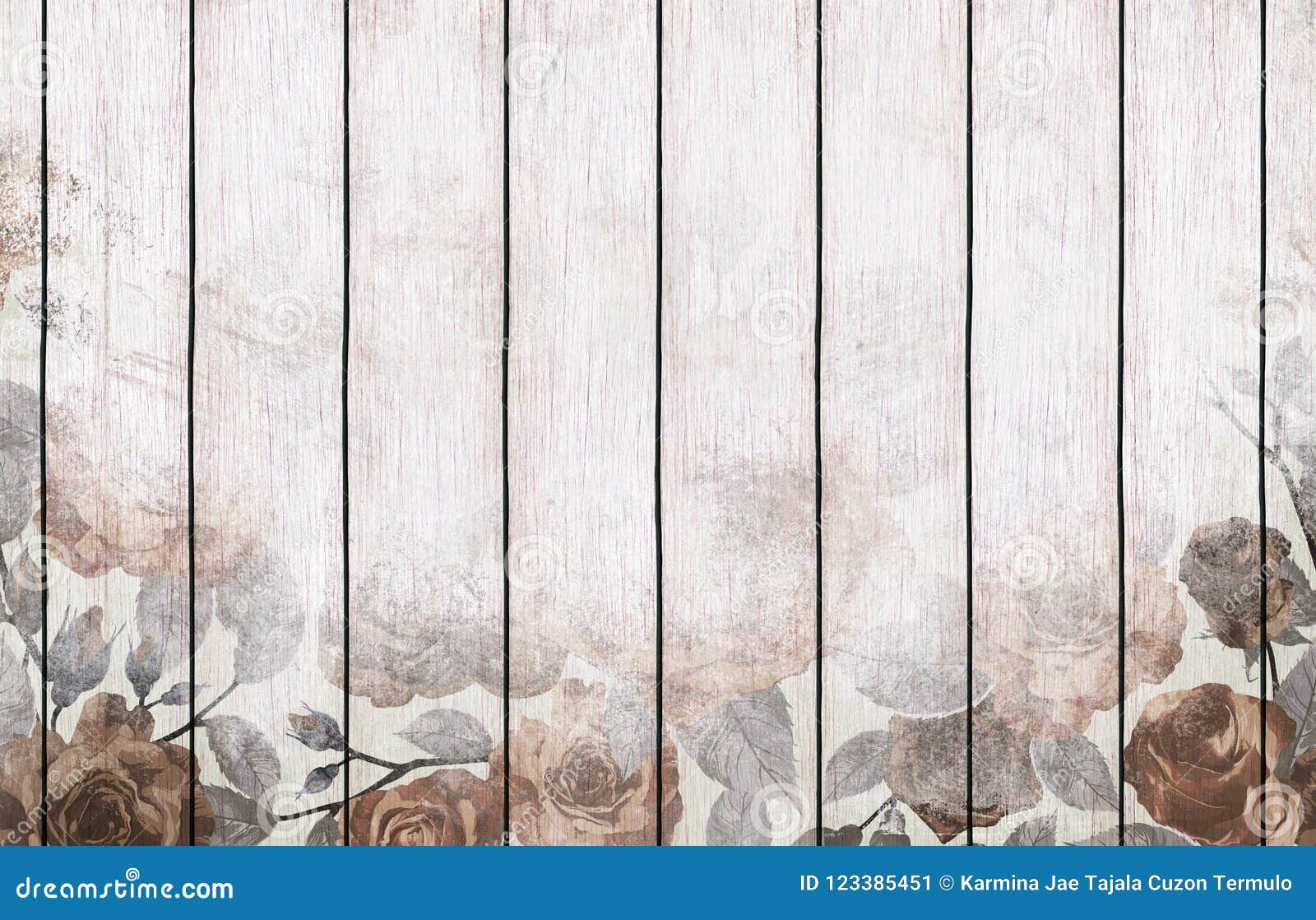 Painted Wood Background Wallpaper with Floral Design Stock ...