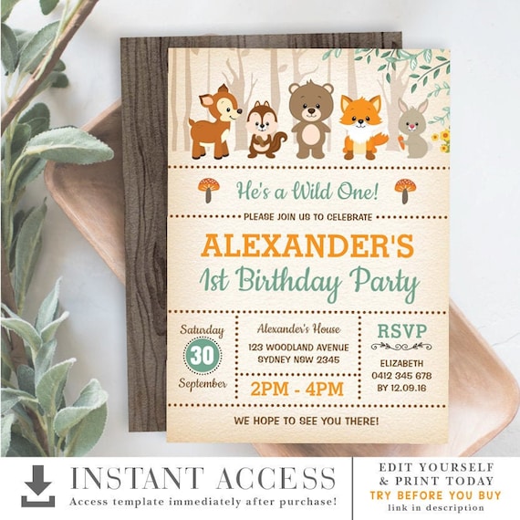 printable woodland birthday party invitations