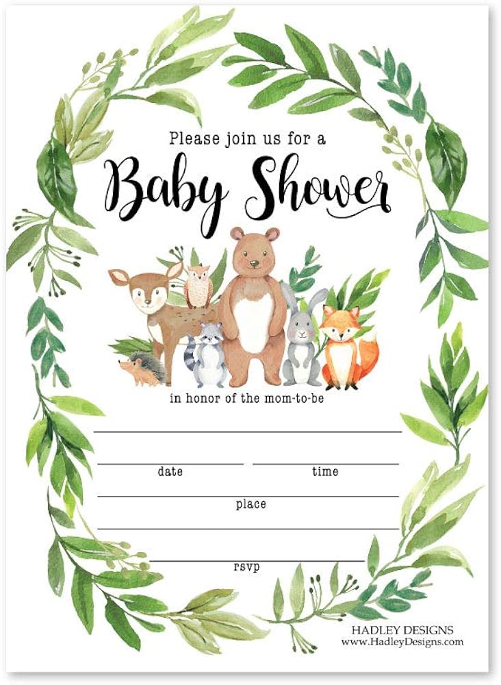 Amazon.com : 25 Greenery Woodland Baby Shower Invitations ...