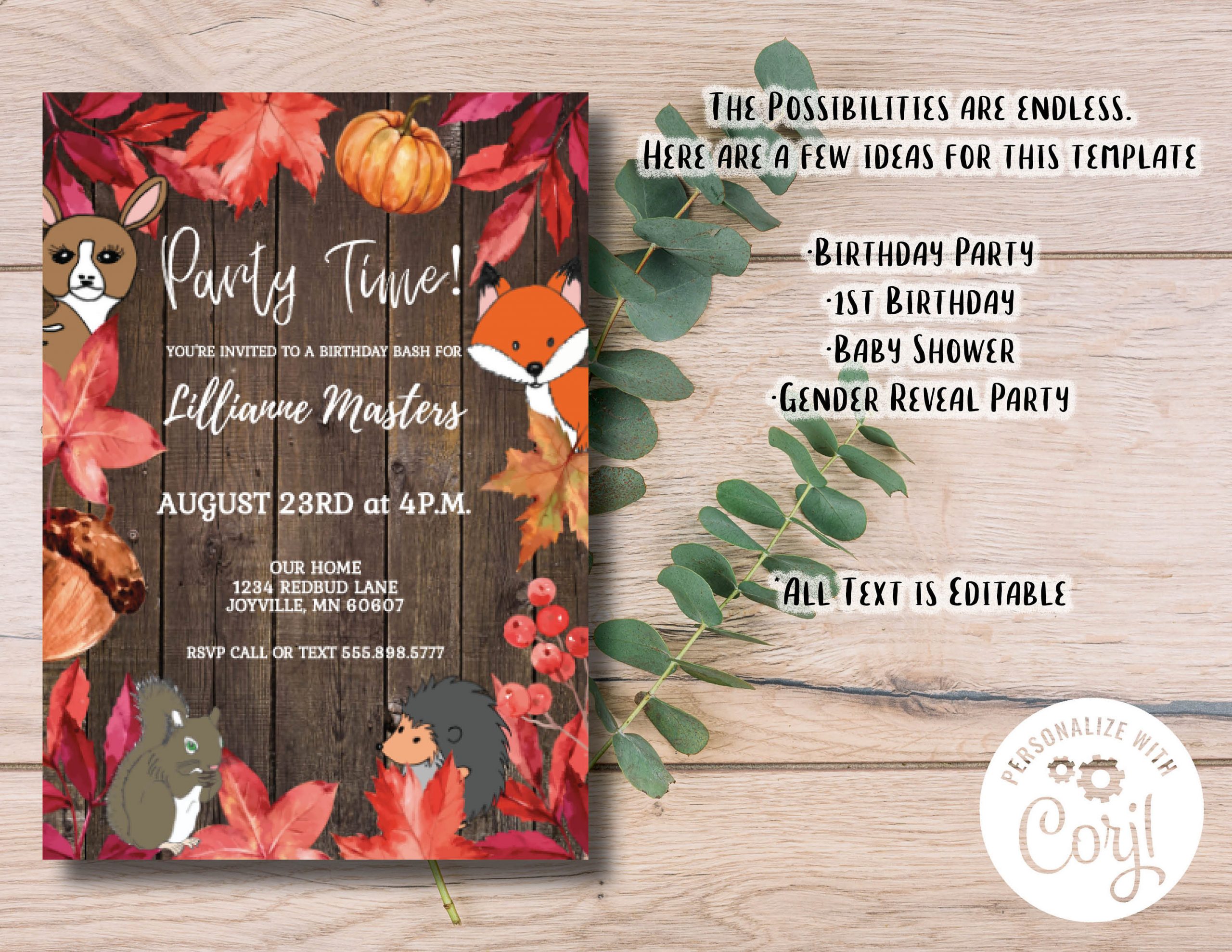 printable woodland birthday party invitations