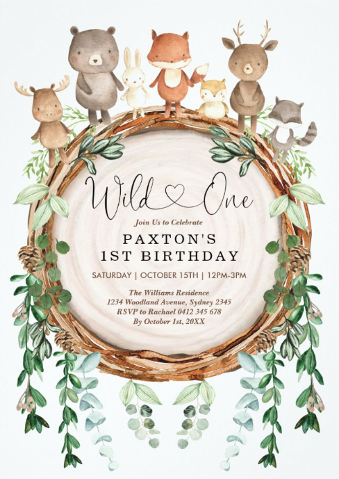 printable woodland birthday party invitations