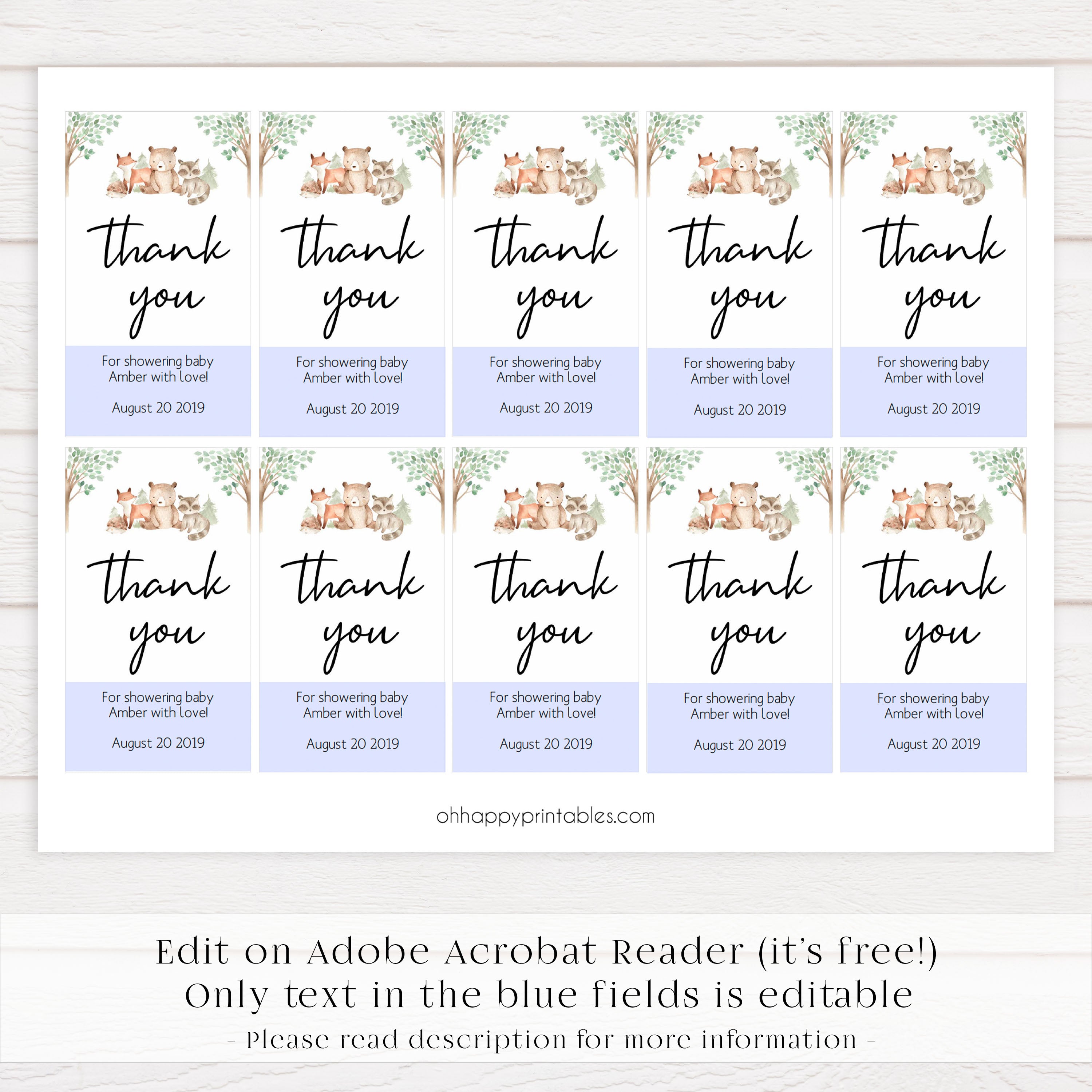 Baby Thank You Tags Woodland Animals Printable Baby Decor