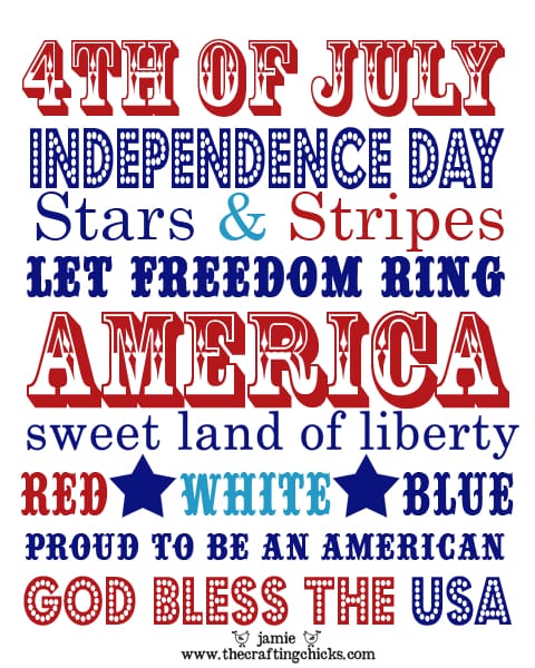 4th of July Word Art***Free Printable} - The Crafting Chicks