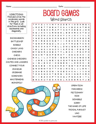 Free Printable Board Games Word Search