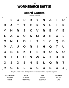 Board Games Word Search - Play Online - Print