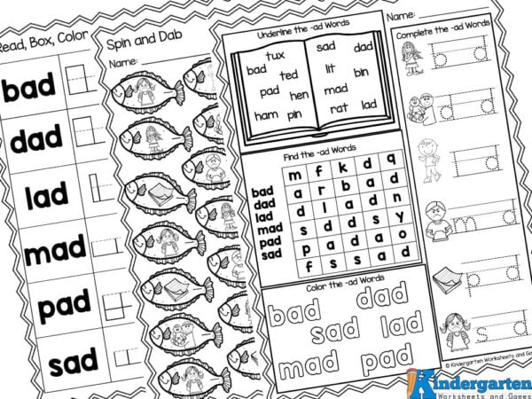 FREE Printable -ad Word Family Worksheets