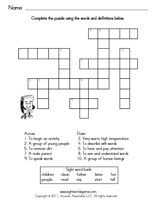 Sight Word Games: Crossword Puzzles - Sight Words, Reading ...