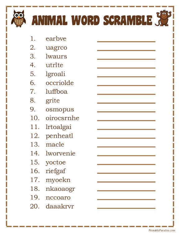 printable word games with answers
