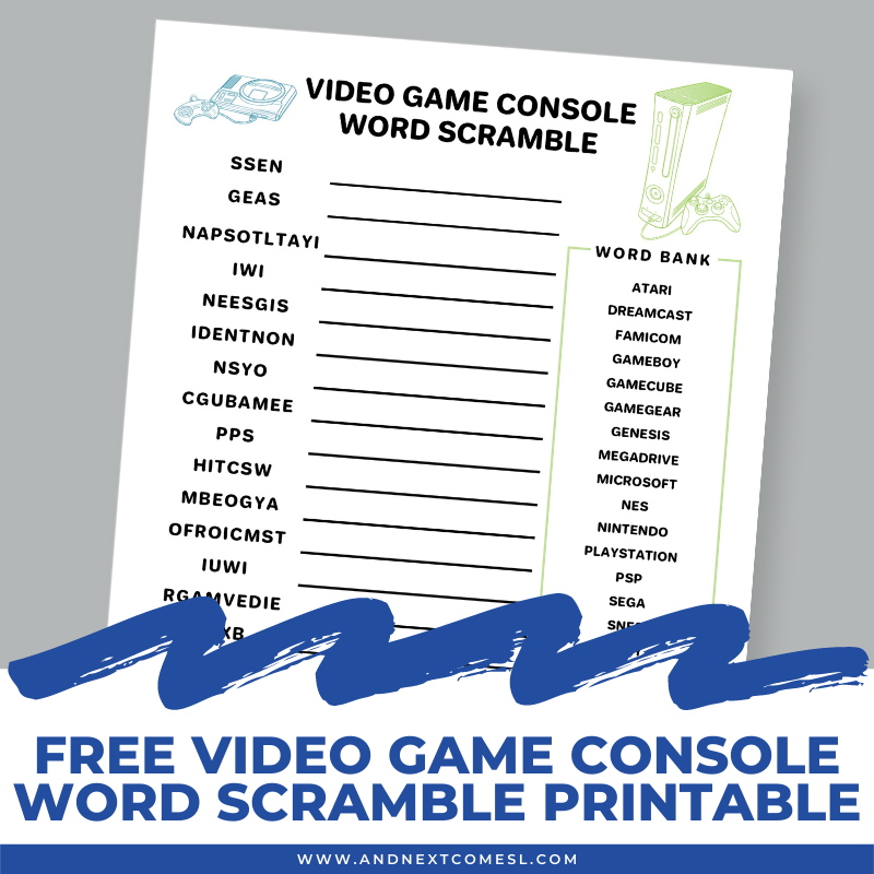 Free Video Game Console Word Scramble Printable for Kids | And ...