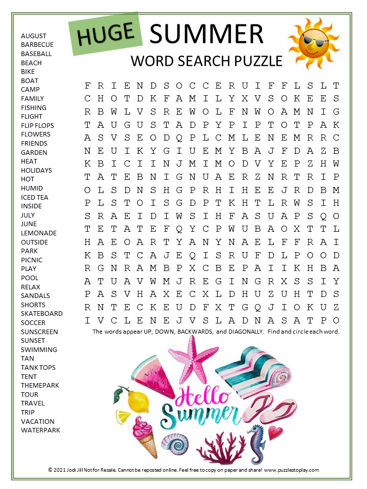 Huge Summer Word Search for Kids - Puzzles to Play