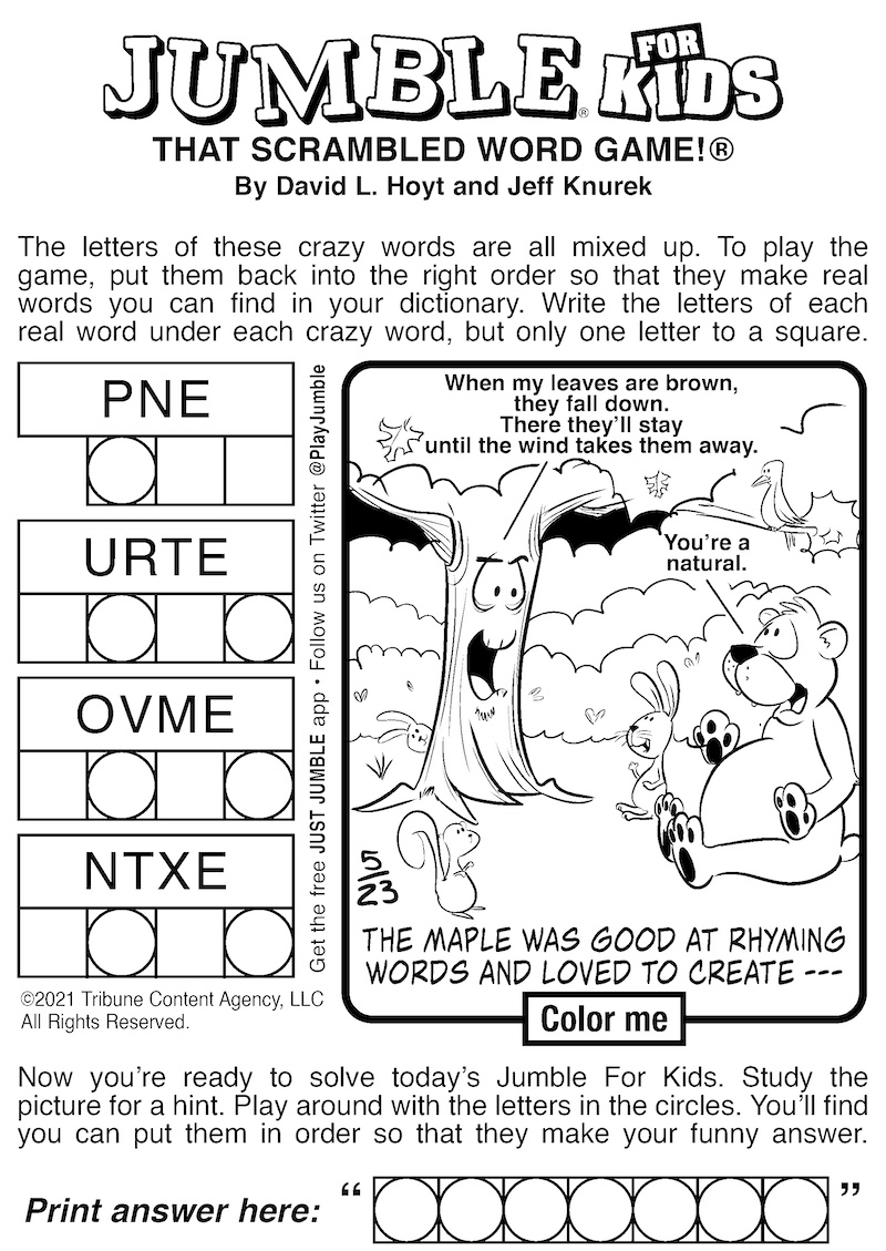Free Jumble Puzzles for Kids and Adults | BOOMER Magazine