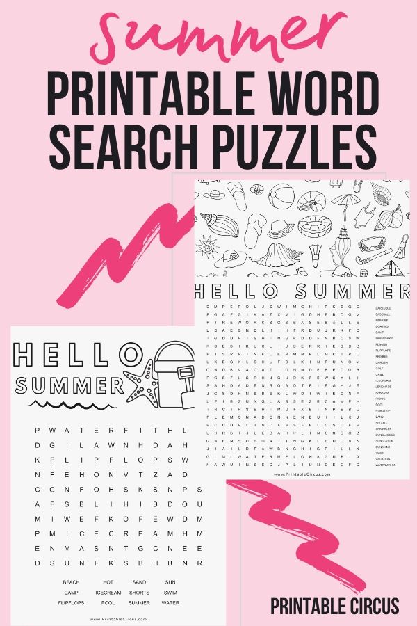 Summer Word Search Puzzles - FREE Printable PDFs - Printable Circus