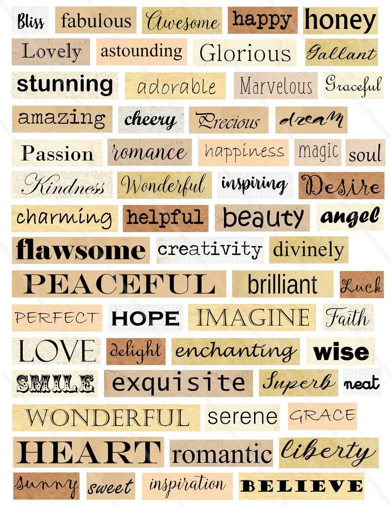Digital Collage Sheet Words Printable Words Inspirational ...