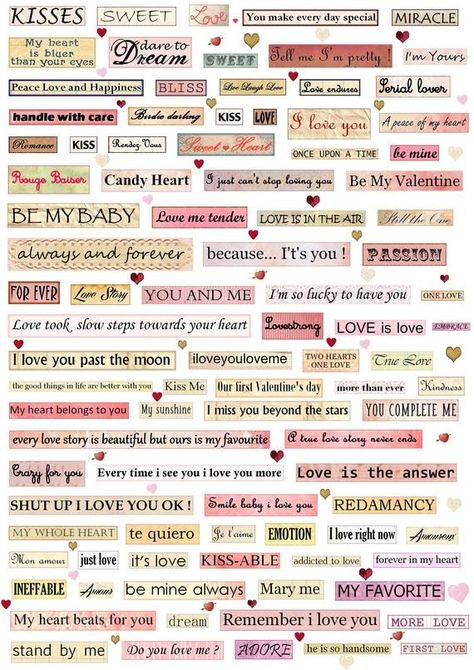 Digital Collage Sheet Love and Valentines Words and Phrases ...