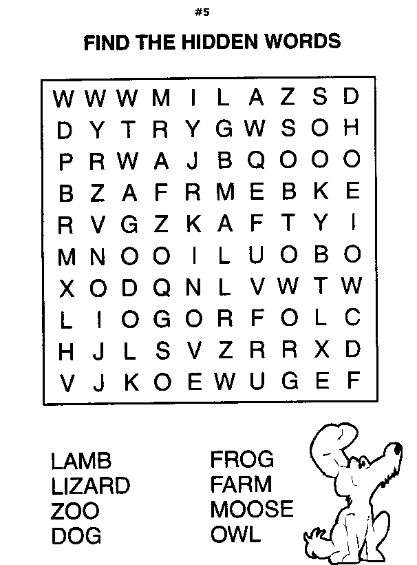printable word search 5 year old