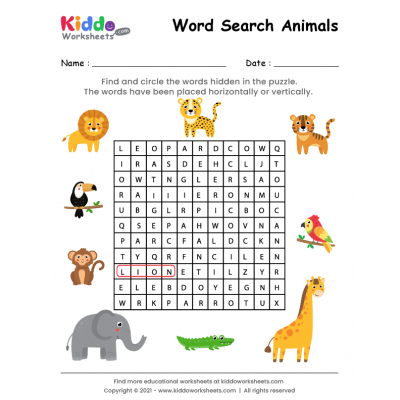 printable word search 5 year old