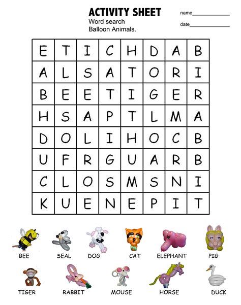 printable word search 5 year old