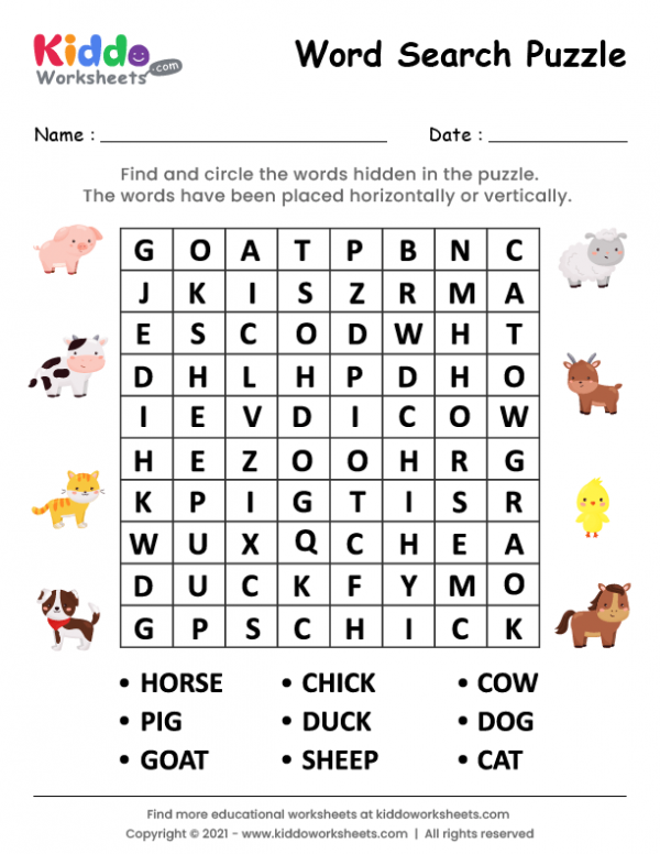 printable word search animals