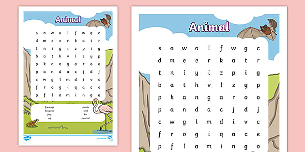 printable word search animals