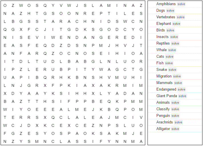 printable word search animals