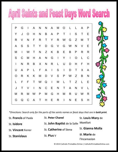 printable word search april