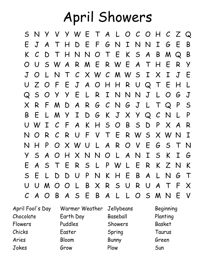 April Showers Word Search - WordMint