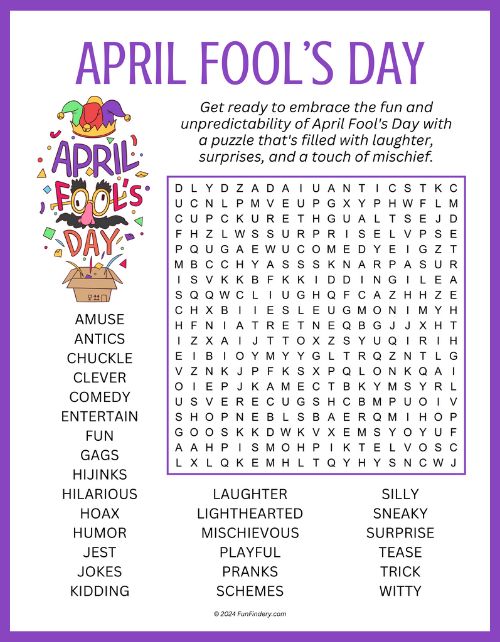 April Word Search Printable Instant Download PDF Etsy Worksheets 