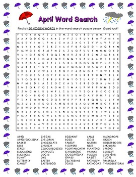 April Word Search (50 Words) - Worksheets Library
