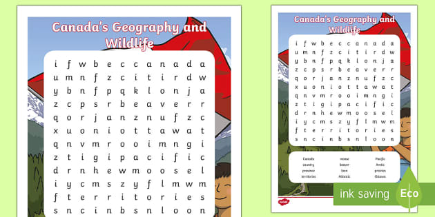 Canadas Geography and Wildlife Word Search (teacher made)