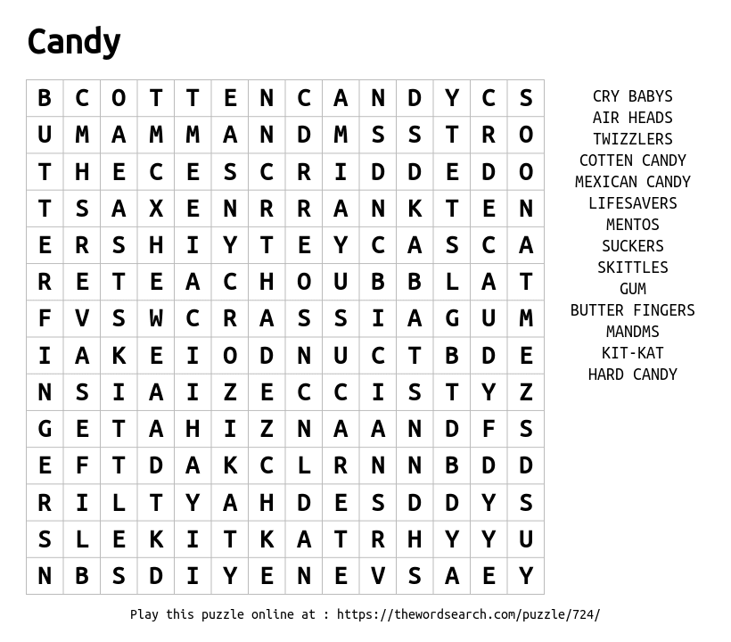 printable word search candy