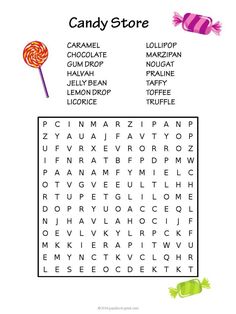 printable word search candy