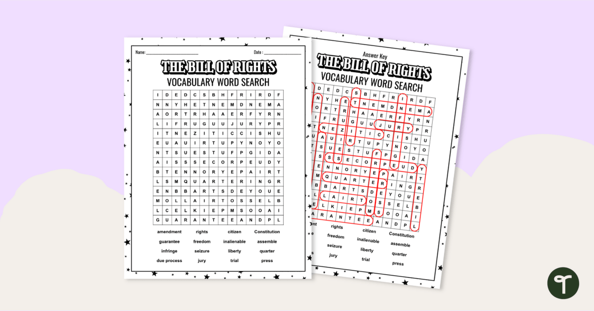 The Constitution for Kids - Bill of Rights Word Search | Teach Starter
