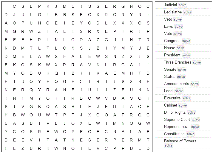 Word Search: US Government Printable Version