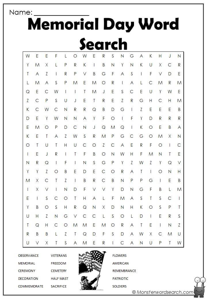 memorial day word search - Monster Word Search