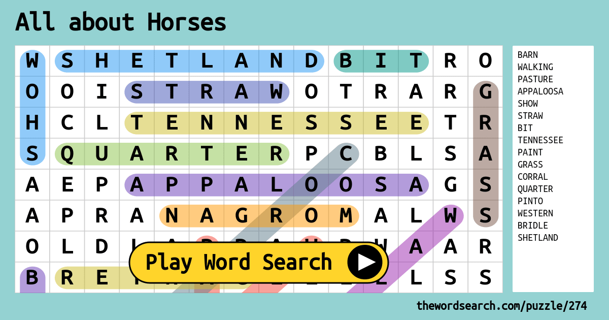 printable word search horses