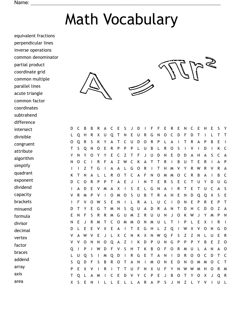 Math Vocabulary Word Search - WordMint
