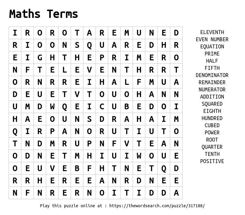 Download Word Search on Maths Terms