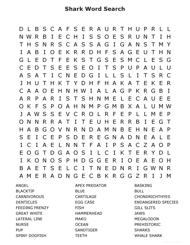 Shark Word Search