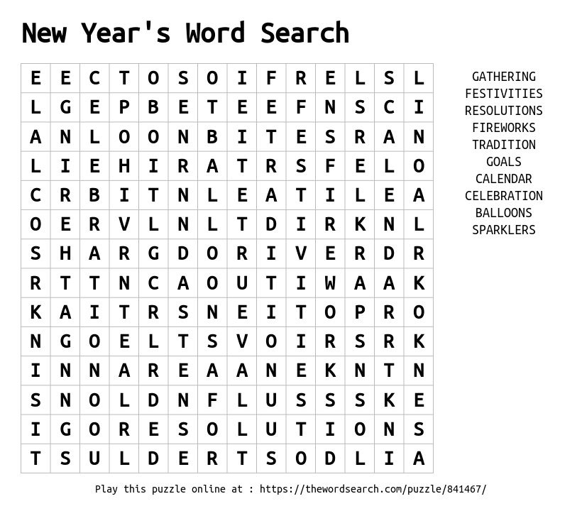 printable word search new years